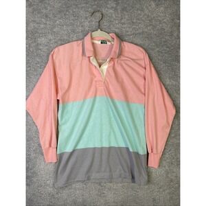 VTG Paradise Productions Women's Long Sleeve Pastel Easter Color Block Polo Sz L